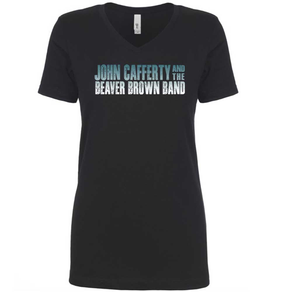 Classic Logo Ladies Black V-Neck T-Shirt