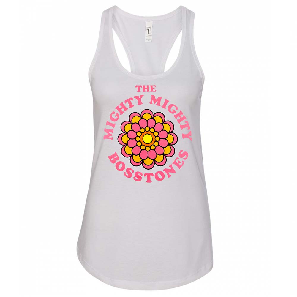 Flower Racer Back White Tank Top